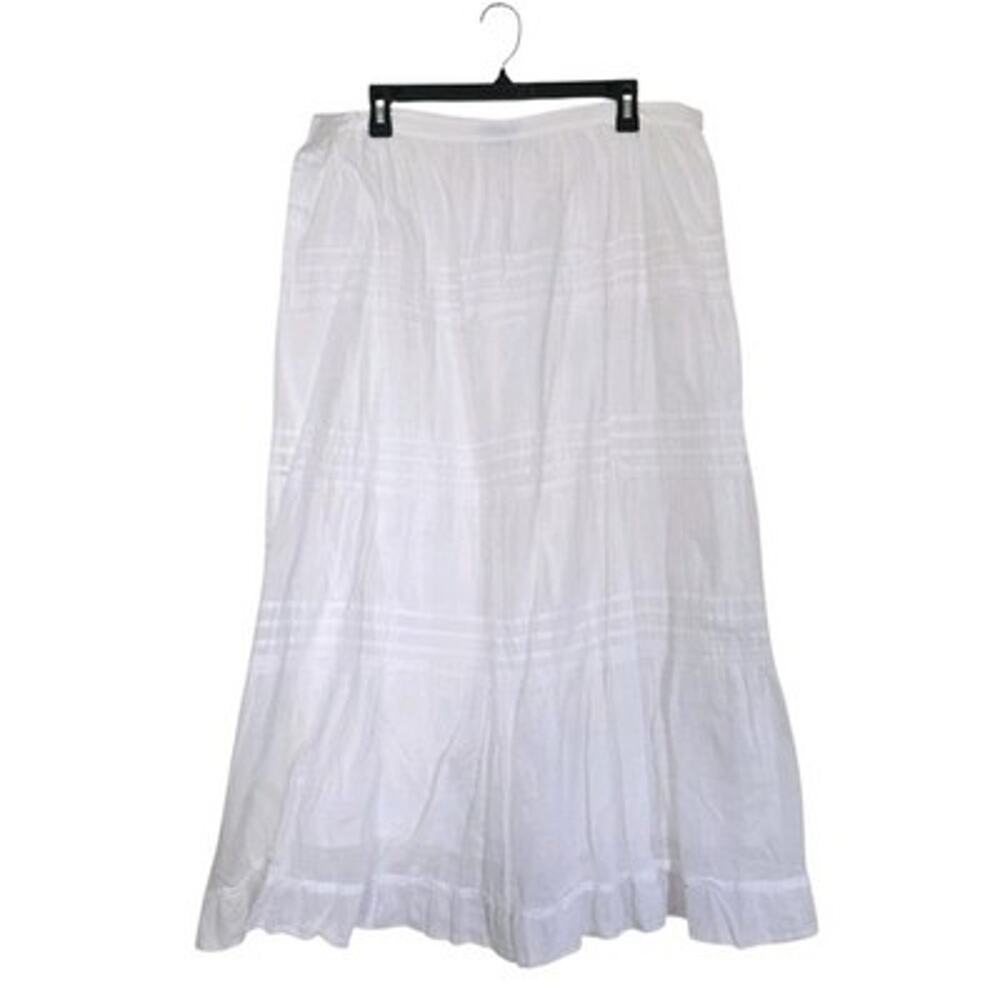 Vintage White Midi Skirt Womens 2X Cottagecore Boho Western Beach Elastic Waist